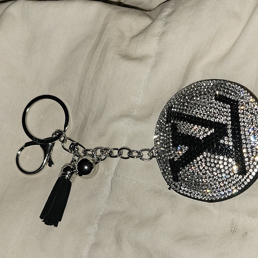 Black and Silver Rhinestone Bag Charm Keychain $12 Discount Shipping